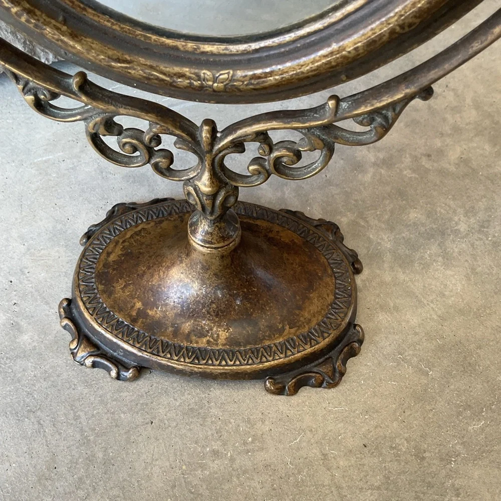 Vintage Metal Vanity Mirror with Gold Accents